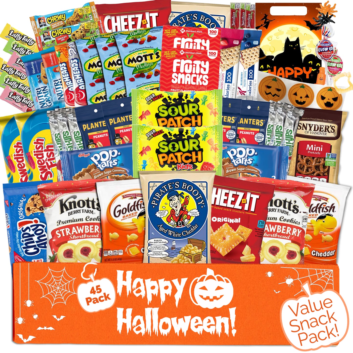 Halloween Care Package Snack box (45) Candy Snacks Assortment Trick or Treat Cookies Food Bars Toys Variety Gift Pack Box Bundle Mixed Bulk Sampler for Children Kids Boys Girls College Students Office