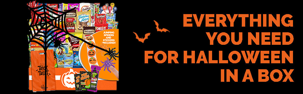 Halloween Care Package Snack box (45) Candy Snacks Assortment Trick or Treat Cookies Food Bars Toys Variety Gift Pack Box Bundle Mixed Bulk Sampler for Children Kids Boys Girls College Students Office