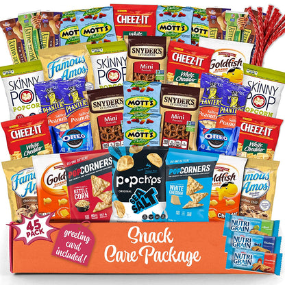 Snack box variety pack (45 Count) Gift Box for Teens - Gift Basket Food Arrangement for Dad - Birthday Candy Basket for Men, Women, Boys, Girls, Kid, Adult, College Student
